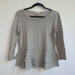 Rebecca Taylor Grey/White Striped Peplum Top - XS